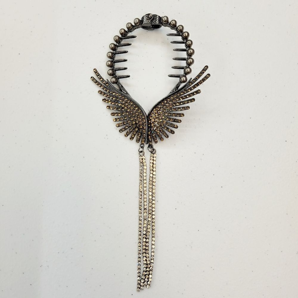Brand New Rhinestone Dark Grey Wings Hair Accessories